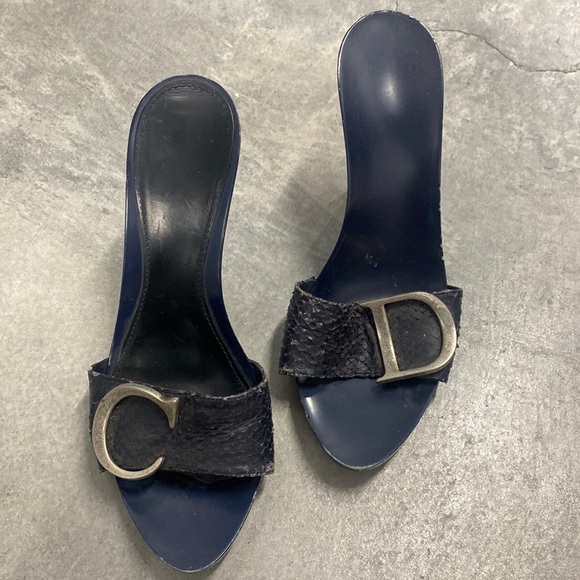 Authentic Rare Dior Clogs Mules Sandals Snakeskin leather CD logo John Galliano - Picture 4 of 15